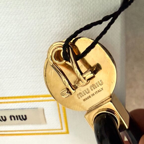 Miu Miu SIO079 Plex Circle Cry Gold & Black Circle Crystal Acetate Drop Earrings - Picture 6 of 11